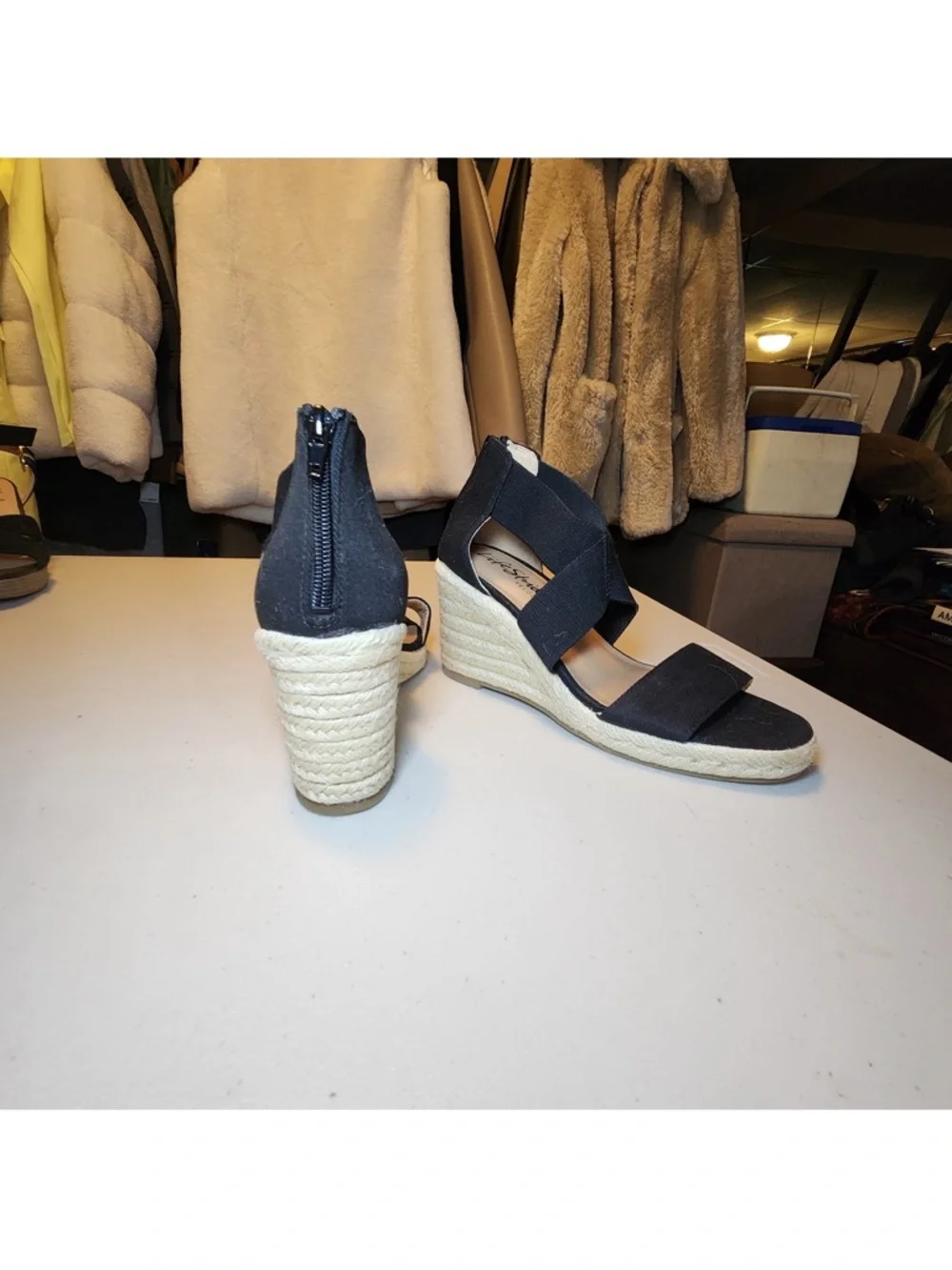 New LifeStride Black Thrive Espadrille Wedge Sandals 8 Wide Comfort Arch Support